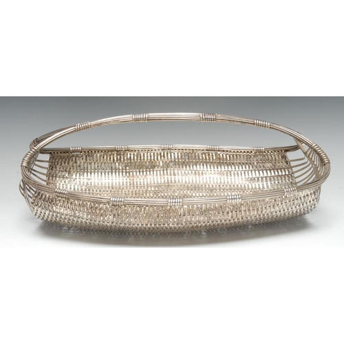 512 - Christofle of Paris - a large silver-plate bread basket, as a wicker trug, 42cm long, stamped, c. 19... 