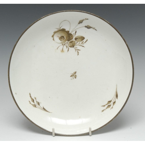 96 - A Pinxton saucer dish, pattern 9, brown line border, 20.3cm diam, c.1800