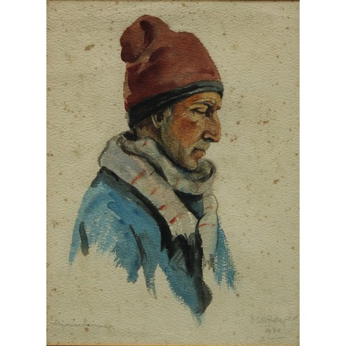 119 - D.E.A Rutherford, Majorcan Fisherman, signed and dated 1930, watercolour, 34cm x 25cm