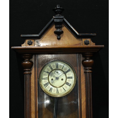 154 - An early 20th century mahogany vienna wall clock, 129cm high.