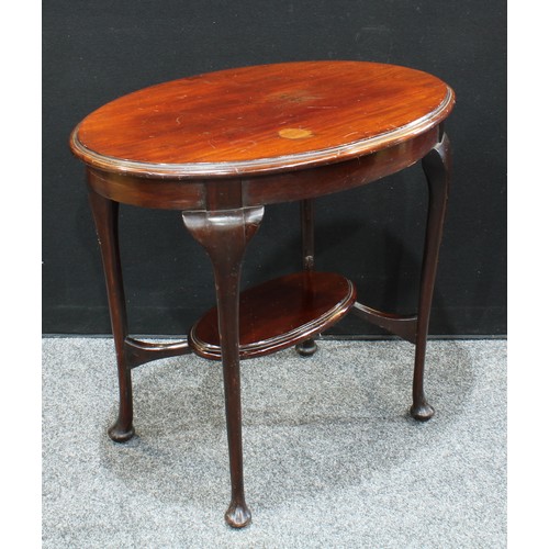 164 - A Victorian mahogany oval centre table, oversailing top above a deep frieze, oval undertier, cabriol... 