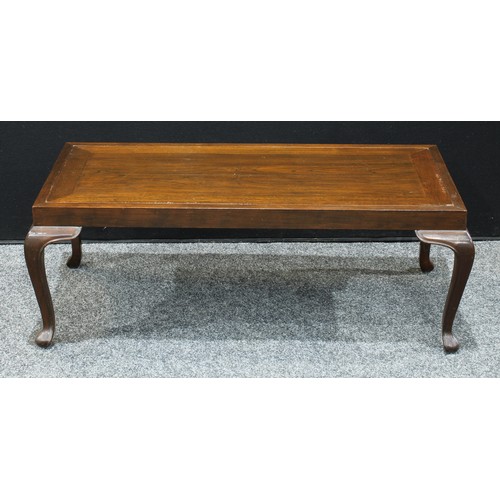 165 - A Chinese style hardwood coffee table, rectangular panel top, cabriole legs, 59cm high, 76cm wide; a... 