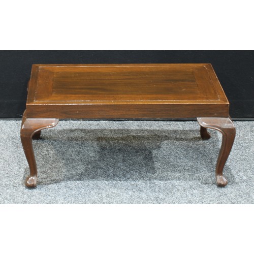 165 - A Chinese style hardwood coffee table, rectangular panel top, cabriole legs, 59cm high, 76cm wide; a... 