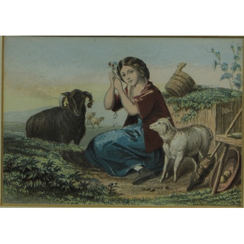 256 - Pictures & Prints - a Baxter print, The Country Maid, 7.5cm x 10.5cm, framed;  others, Colonne de Ju... 