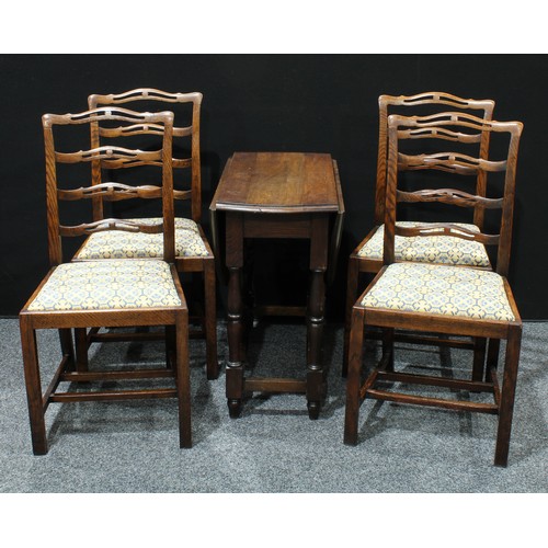 235 - A set of four 20th century oak dining chairs, ladder backs, drop-in seats; oak gateleg table, oval t... 