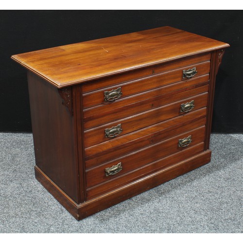 297 - A late Victorian/Edwardian mahogany chest of drawers, oversailing top above three long graduated dra... 