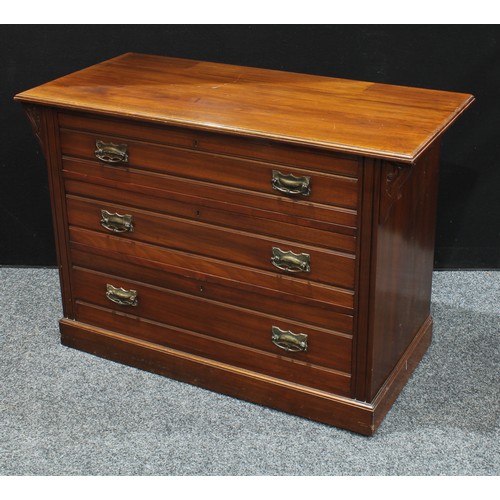 297 - A late Victorian/Edwardian mahogany chest of drawers, oversailing top above three long graduated dra... 