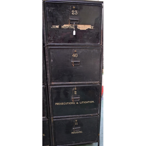 10A - An early 20th century safe archive filing system, composed of an open wrought metal frame housing ei... 