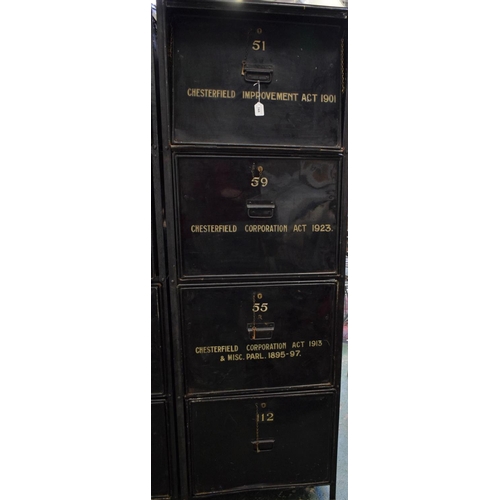 14A - An early 20th century safe archive filing system, composed of an open wrought metal frame housing ei... 