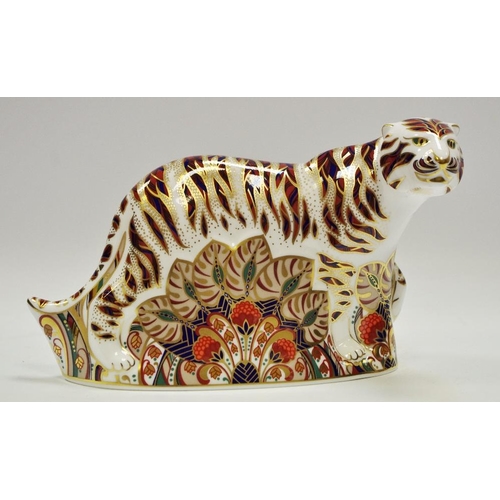 26 - A Royal Crown Derby paperweight, Bengal Tiger, gold stopper, printed mark, boxed