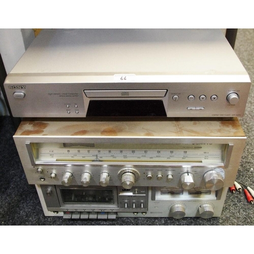 110 - A Sanyo stereo cassette deck RD5035; Sanyo stereo receiver JCX2150, a Sony compact disc player CDP-X... 