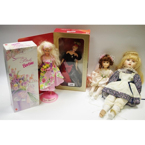 52 - Toys - Barbie dolls, Spring Petals and Winter Splendour, both boxed; other dolls (14);  a late 19th ... 