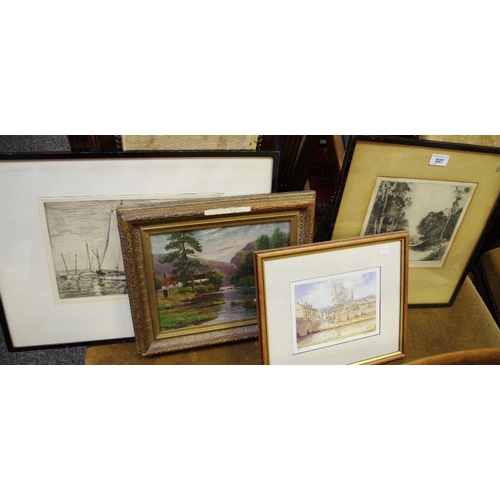 527 - Pictures & Prints - An early 20th century original oil by A.Roberts, Welsh River Scene; 19th century... 