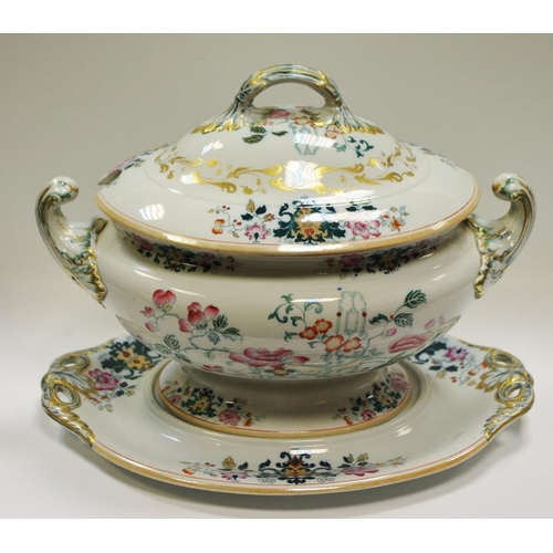 55 - A large Victorian Davenport Corea (sic) pattern soup tureen, cover and stand, pattern 2064, printed ... 