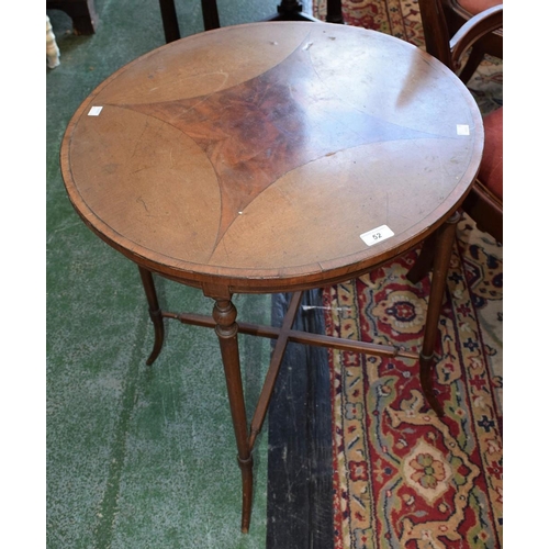 52 - An Edwardian mahogany crossbanded centre table, circular top centrally inlaid with a four pointed st... 