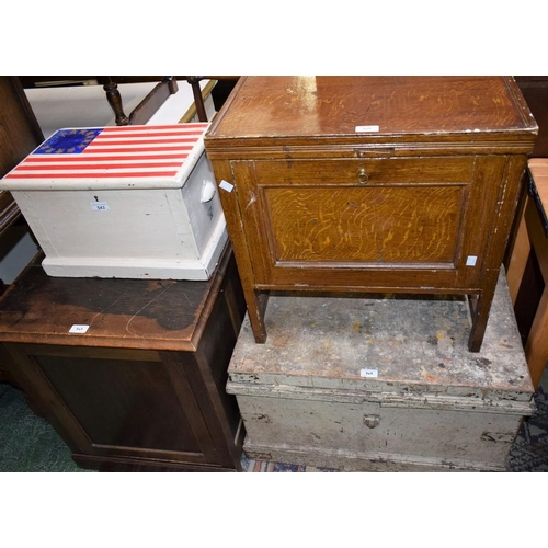 543 - A painted pine chest; another smaller; an oak pot cupboard; etc (4)