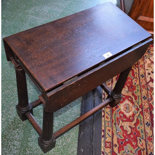 58 - An unusual oak dropleaf side table, shaped rectangular top with fall leaves, fluted columnar support... 