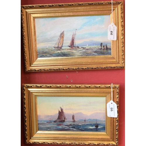 66 - Michael Crawley A pair, Yachts at Dawn and Off the Irish Coast signed, oils on board, 11.5cm x 21cm