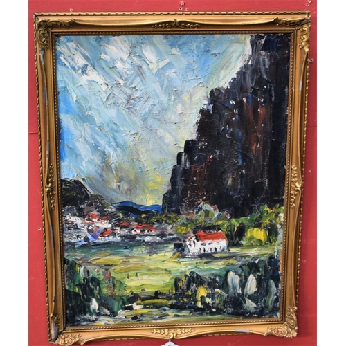 75 - Richard Dimmock An Austrian Village signed and titled to verso, oil on canvas, 40.5cm x 30.5cm