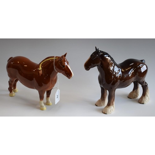 76 - A Beswick horse, Ch. Hasse Dainty; another, similar, brown Shire horse (2)