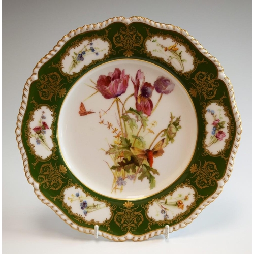 78 - A Royal Worcester shaped circular plate, painted possibly by Edward Raby, with wild flowers and moth... 