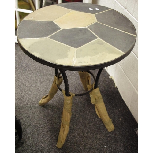 366 - A substantial arched mirror; a slate topped bistro table (2)