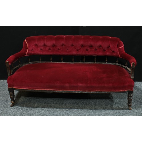 291 - A late Victorian mahogany seven piece salon suite, comprising a sofa, a pair of armchairs , a pair o... 