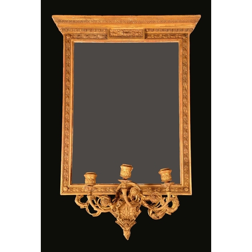 1225 - A George III Neoclassical gilt softwood and gesso rectangular girandole looking-glass, bevelled mirr... 