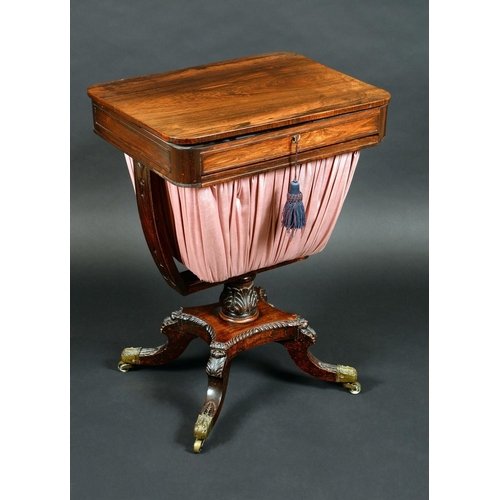 1237 - A George IV rosewood rounded rectangular work table, hinged top enclosing an arrangement of compartm... 