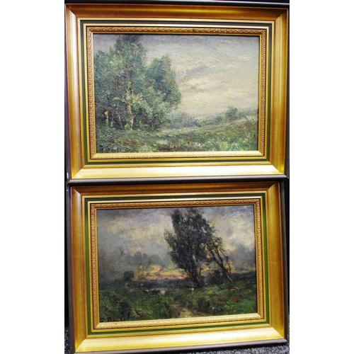 282 - English School - a pair of landscapes, indistinctly signed, oil on board (2)