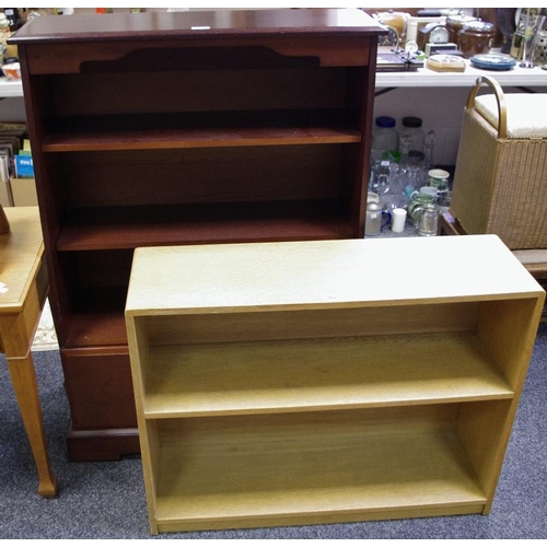 311 - An oak floor standing bookcase; another, modern, shelving over fall front cupboard. (2)