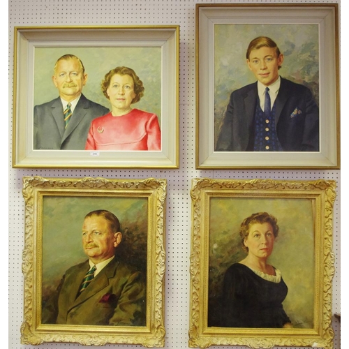 316 - Portraiture - four original family portraits by Kenneth Gilbert Green (Derby artist); decorative fra... 