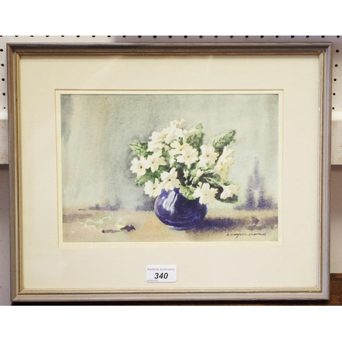 340 - E Charles Simpson Blue Vase watercolour signed and framed dated May 1980 27cm x 18cm (40cm x 32cm ov... 