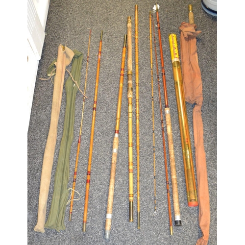 371 - Fishing - fly fishing - an Allcocks three piece cane rod; canvas slip; various early 20th century ro... 