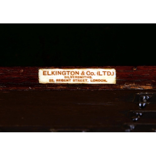 1695 - A Victorian iron bound oak country house silver chest, by Elkington & Co Ltd, London, hinged cover c... 