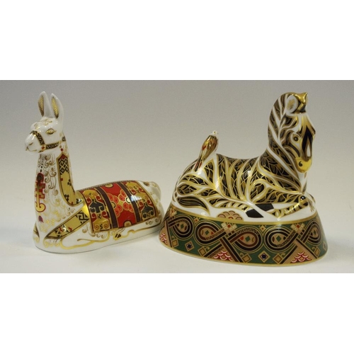 1 - A Royal Crown Derby paperweight Collectors Guild Llama, gold stopper, 1st quality, boxed; another, Z... 