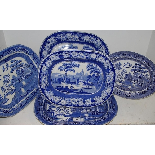 13 - Victorian and later blue and white meat plates, various patterns