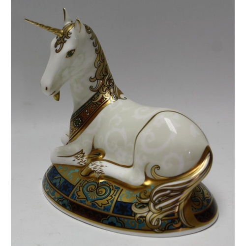 251A - A Royal Crown Derby paperweight, Unicorn, designed to celebrate the New Millennium,  printed mark, g... 