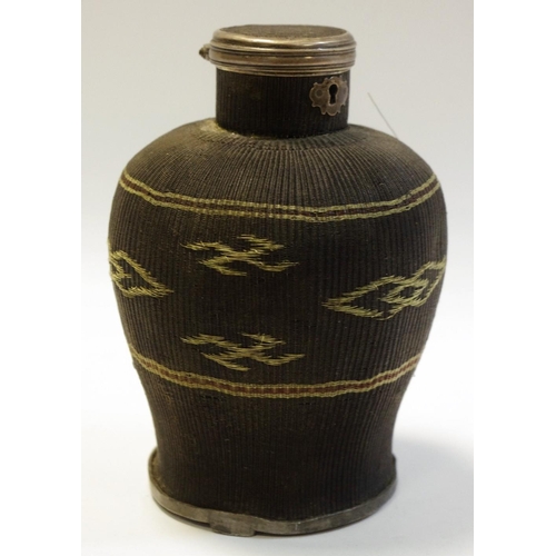 162 - An interesting baluster shaped 'Navajo' wirework flask, white coloured metal mounts