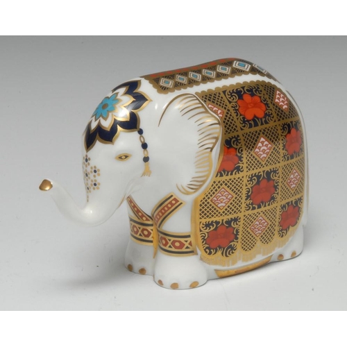 272 - A Royal Crown Derby paperweight, Elephant, decorated in the 1128 Imari palette,printed marks, gold s... 