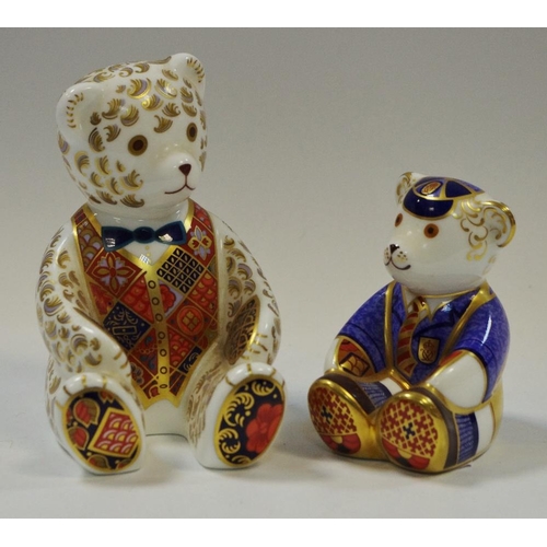 2 - A Royal Crown Derby paperweight Teddy Bear, gold stopper, 1st quality, boxed; another Teddy Schoolbo... 