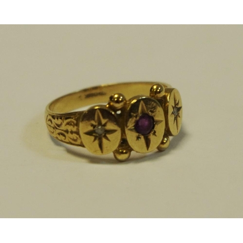 203 - A 9ct gold garnet and diamond ring.