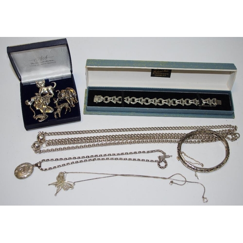 212 - Silver and Marquisite Jewellery- necklaces, bangles, bracelets and brooches