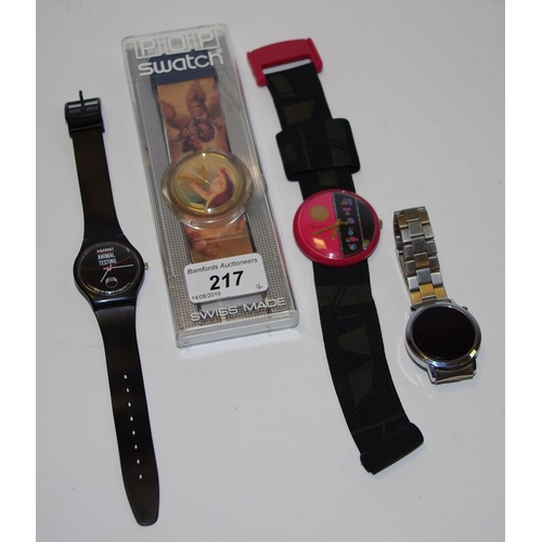 217 - A Pop swatch Vivienne Westwood putti PWK16A circa 1992, original box; a retro Imado LED watch etc. (... 