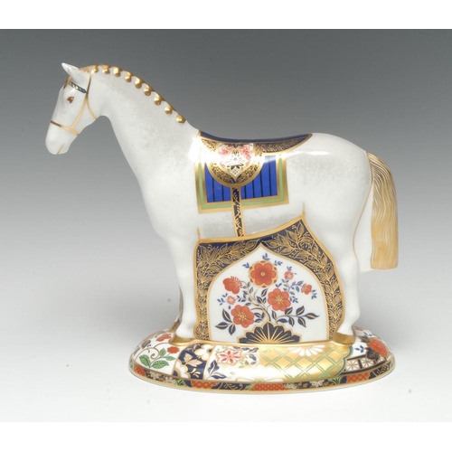 325 - A Royal Crown Derby paperweight, Race Horse commissioned by Sinclairs, printed mark, gold stopper, l... 