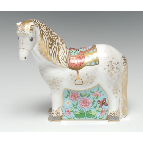 331 - A Royal Crown Derby paperweight, Shetland Pony, exclusive to the Visitor Centre, printed mark, gold ... 