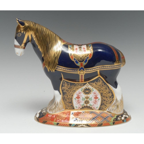 332 - A Royal Crown Derby paperweight, Shire Horse, commissioned by Sinclairs, printed mark, gold stopper,... 