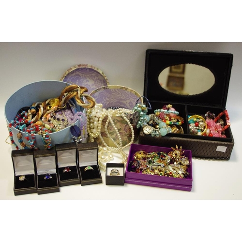 241 - Costume Jewellery - various modern boxes holding dress rings, brooches, bangles, beads, etc qty