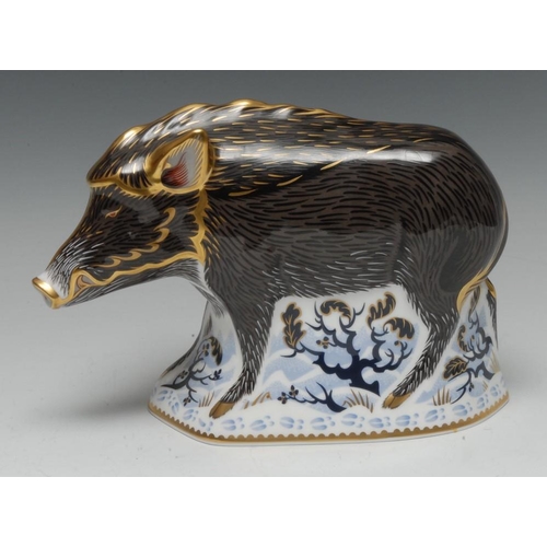 343 - A Royal Crown Derby paperweight, The Wild Boar, a signature edition for Goviers, printed mark, gold ... 