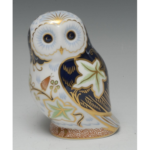 344 - A Royal Crown Derby paperweight, Twilight Owl, printed mark, gold stopper, boxed